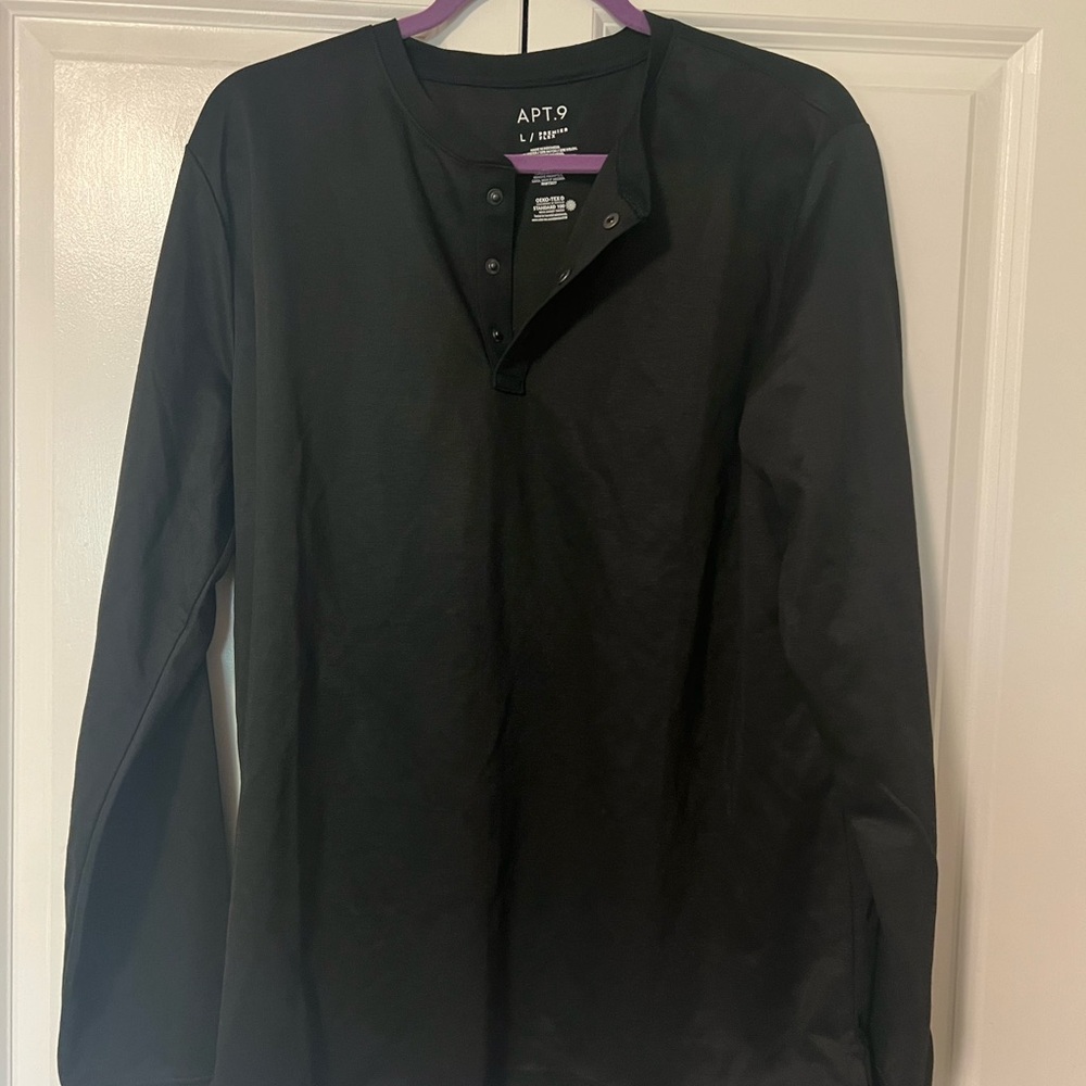 Apt. 9 Black Long Sleeve Henley Tee